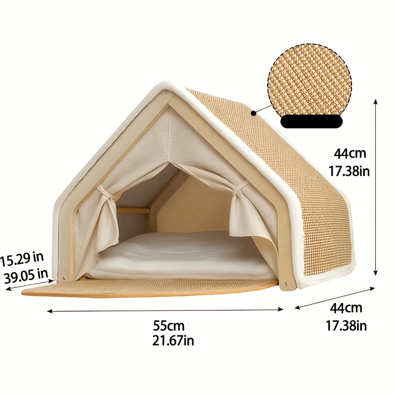 Image of Comfortable Cat House - Semi-enclosed Shell Design With Scratching Board, Sisal Tent Suitable For Small To Medium Cats, Perfect For Living Room, Bedroom Or Study