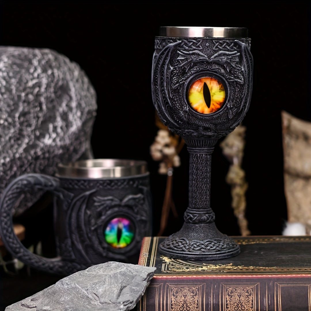 1pc 2024 new halloween gift dragon statue shaped cup dragon eye tall cup stainless steel inner container dragon eye cup gothic glass christmas gift details 1