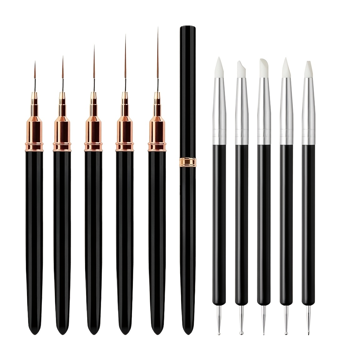 Set Of 10 Nail Art Liner Brushes And Dotting Pens - Dual-ended Instruments For Gel Nails, Fine Striping Brushes And Design Pens For Detailed Nail Art