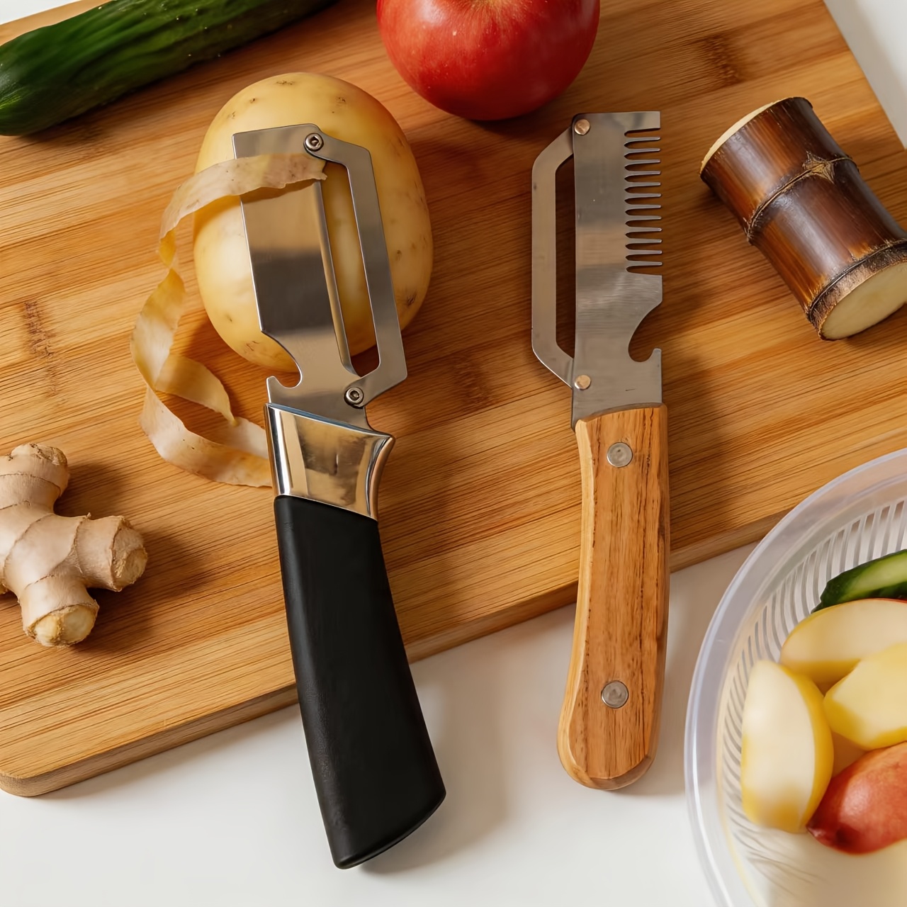 TEMU 2-pcs Multi-functional Vegetable Peeler And Slicer - Ergonomic Kitchen Tool For Left- And Right-handed Users, Suitable For Peeling And Shredding