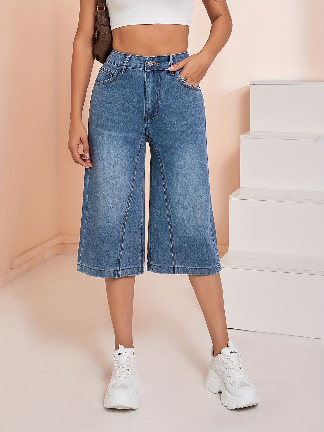 High Washed Carpi Jeans Slash Pocket Loose Fit Denim - Temu