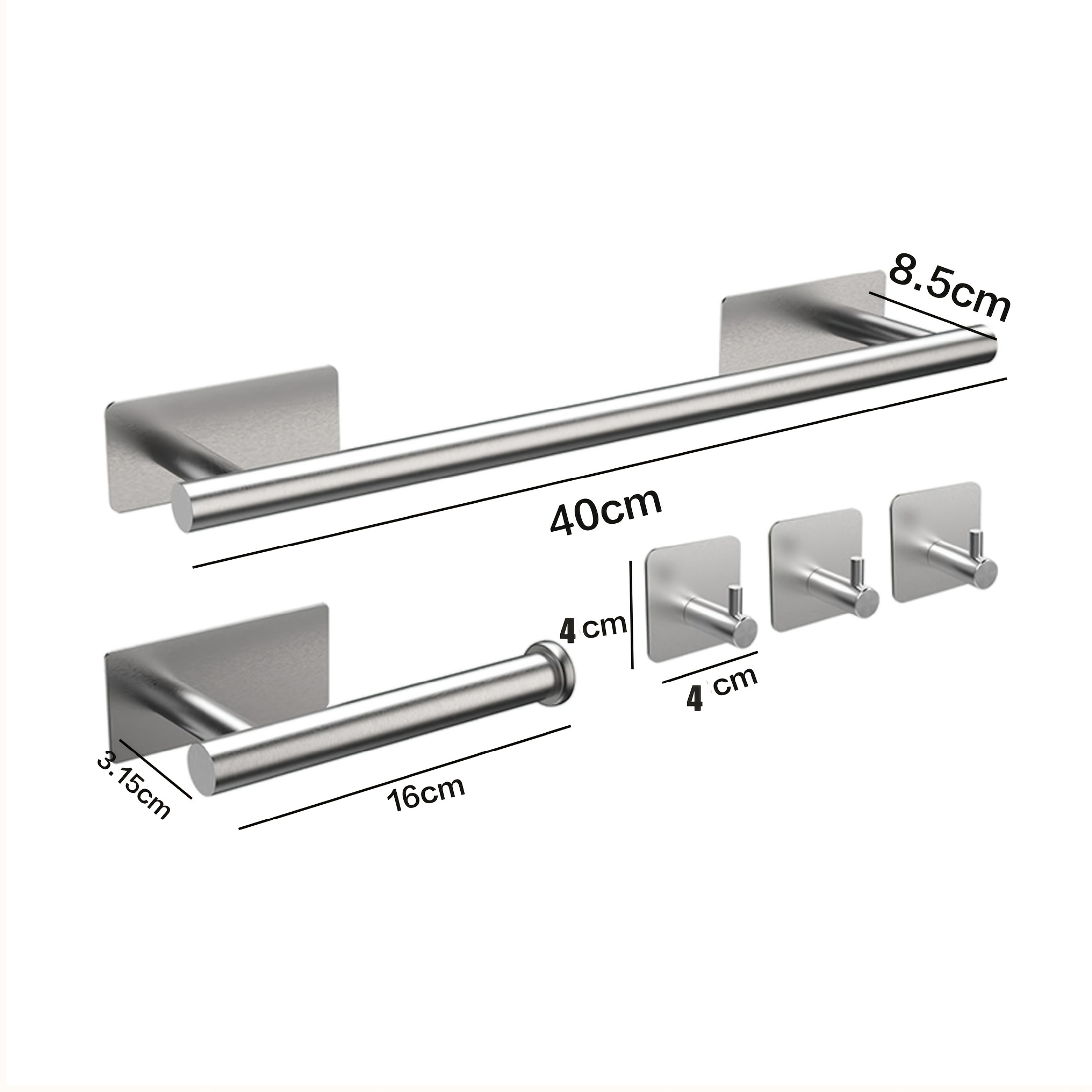 Image of Towel Bar, Bathroom Hardware Set Bath Towel Bar, Toilet Paper Holder & 3 Packs Towel Hooks Stainless Steel Wall Mount No Drill Towel Holder Kit, Towel Racks