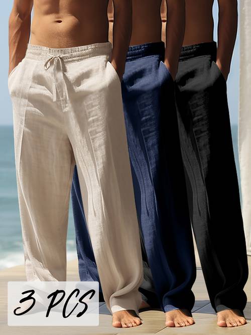 3 set mens casual straight leg trousers flowing drape mens casual long pants summer fashion outdoor walking trousers cool breathable soft comfortable long pants 3 set gift