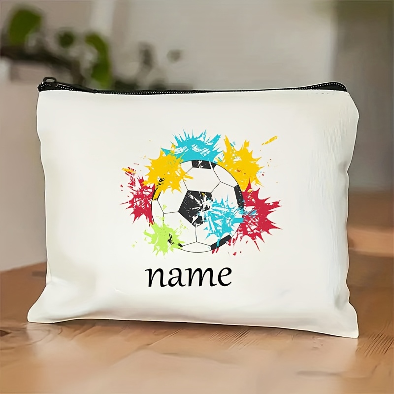 TEMU 1 pz Trousse da Trucco Personalizzata con , di del Calcio! Borsa Cosmetica Stampata a Tema Calcio con Bandiera Nazionale, Base Beige con Motivi