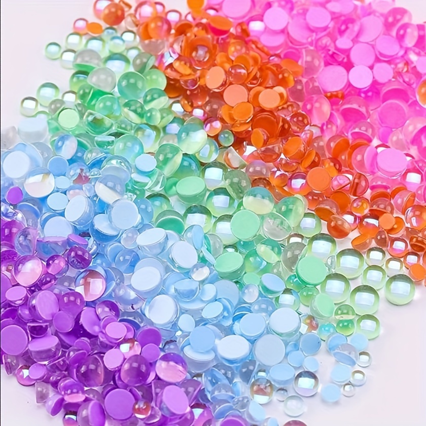 

1440/2880pcs Rhinestones Set, Semi-spherical High Permeable Glass Gems For Nail Art And Craft Decoration, Mixed Sizes Rainbow Aurora Deco