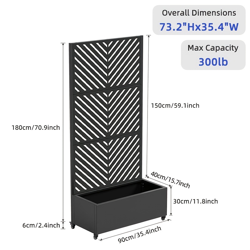 73 2 inch high privacy screen planter with wheels movable thickened metal elevated garden bed climbing plant trellis courtyard partition anti   modern herringbone design
