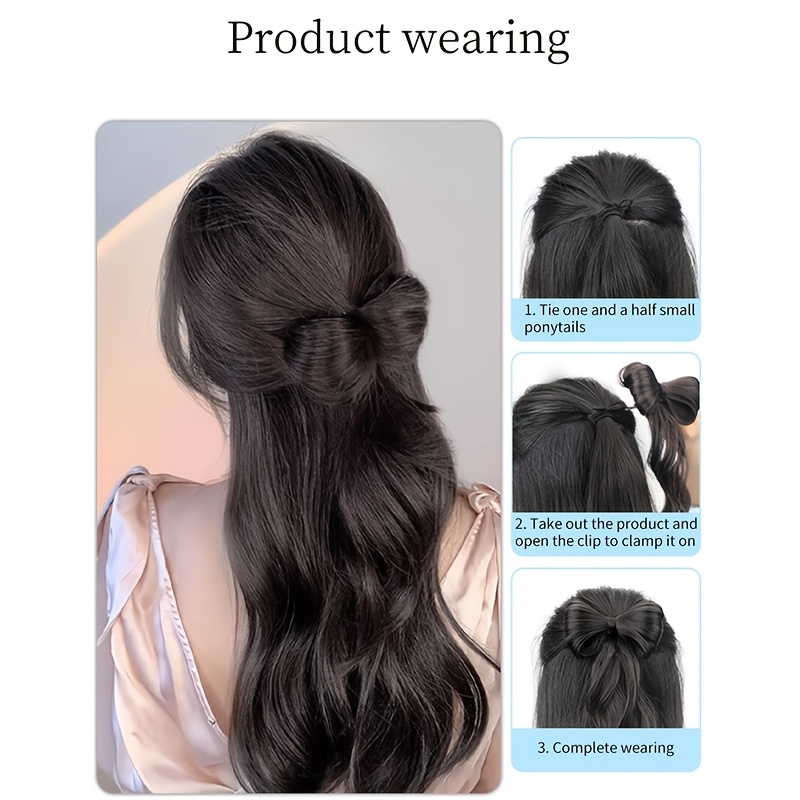 16 inch wavy synthetic ponytail with half bow clip heat resistant hair extension for volume elegant updo for weddings halloween christmas daily wear womens hair accessories cute hair accessories special occasion hairpiece stylish hairpiece seamless attachment   party hairstyle fashionconscious women details 2