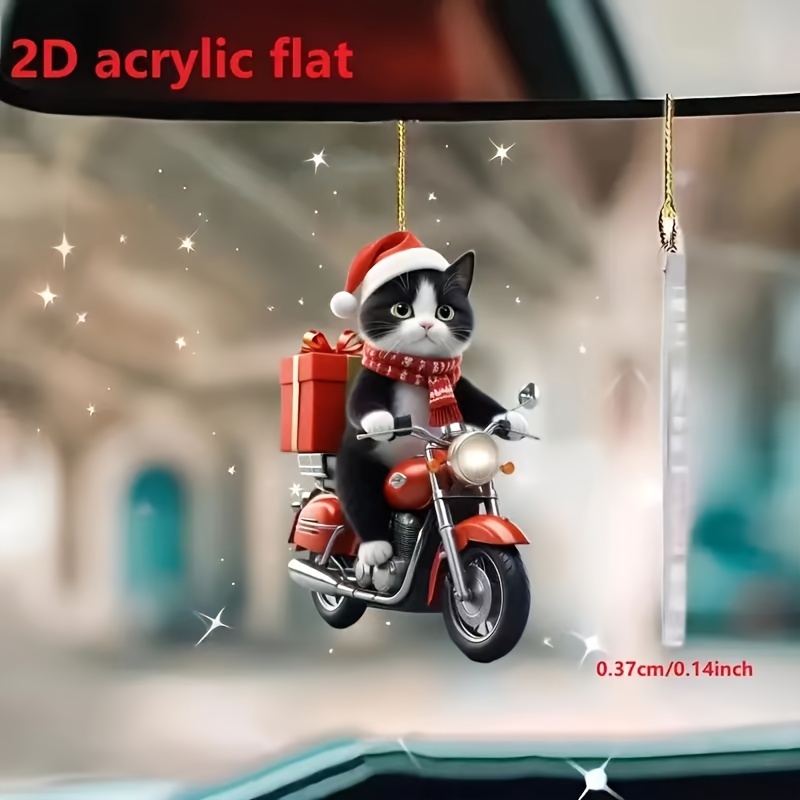 

Christmas Cat On Motorcycle Acrylic Hanging Ornament, Multifunctional 2d Pendant, For Backpack, Keychain, And Cell Phone Accessories