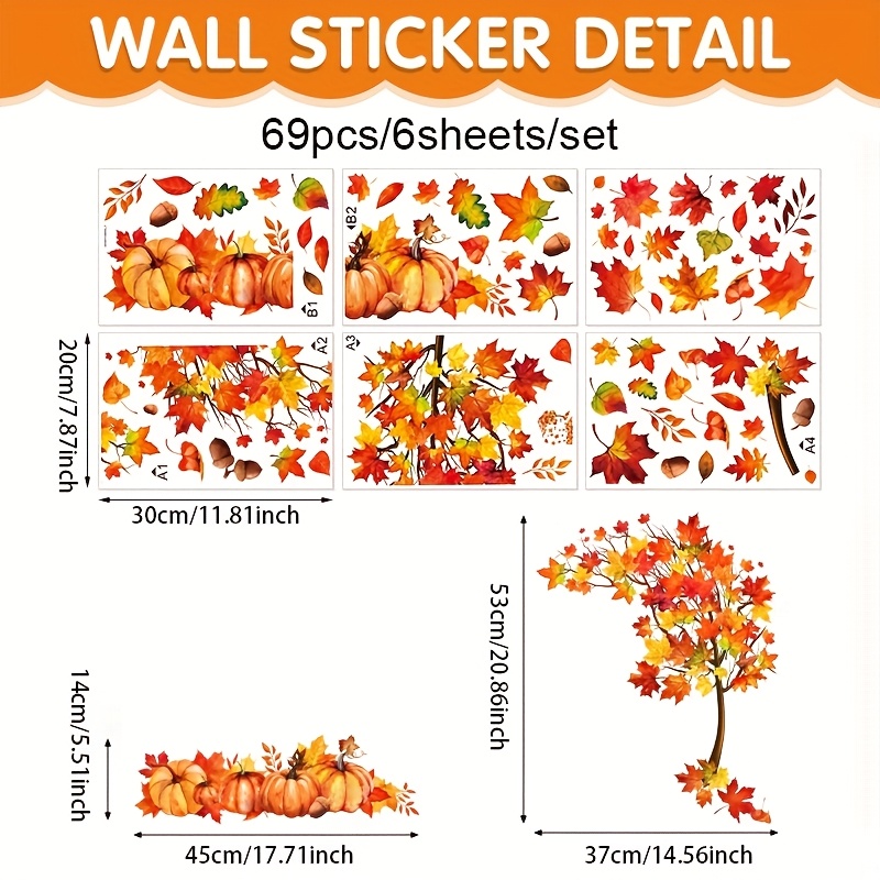 Window Decorations Featuring Watercolor And Pumpkins, Perfect For Thanksgiving And Autumn Celebrations, Suitable For Home, School, And Parties