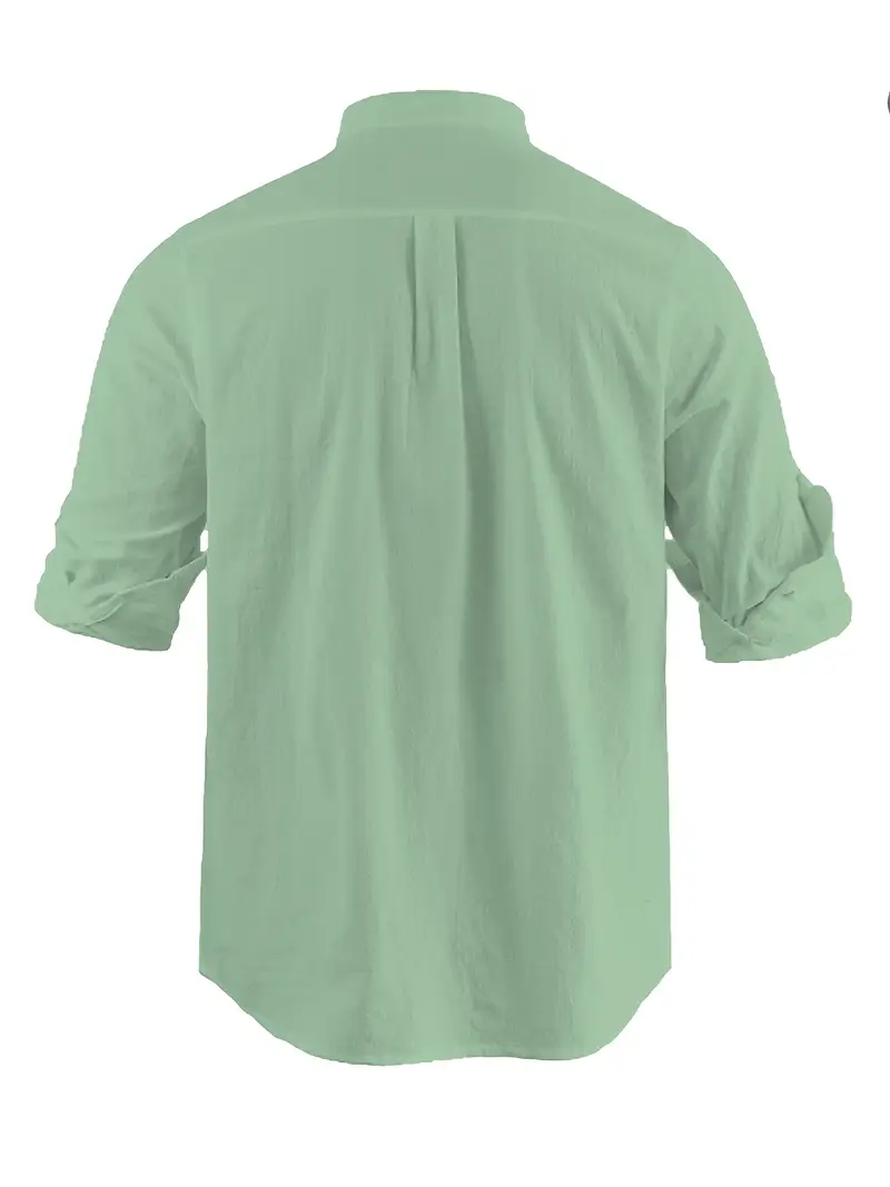 ανδρικό καθημερινό βαμβακερό λινό πουκάμισο με μακριά μανίκια - καλοκαιρινό μονόχρωμο με στάμπα γιακάς, διαπνέον & ελαφρύ, διαθέσιμο σε μεγάλα μεγέθη, μαύρο λεπτομέρειες 5