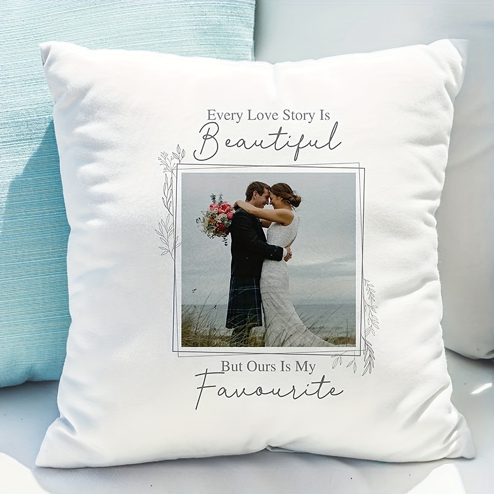 

1pc 18x18 Inch Soft Single-sided Short Plush Personalized Photo Pillowcase, Customized Anniversary Wedding Photo Picture Pillow Cover For Home Sofa Decor