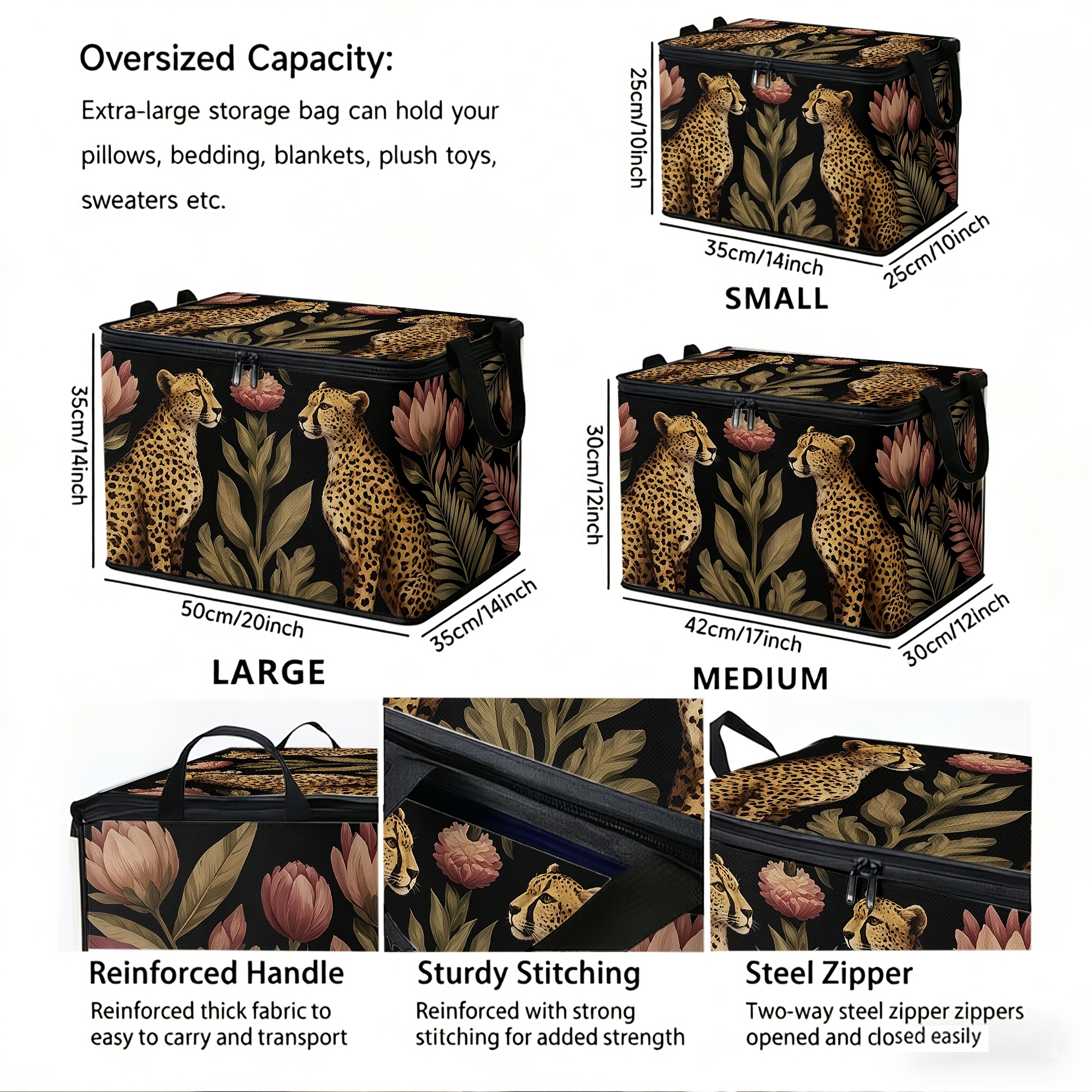 TEMU 1pc Floral Print Large-capacity Folding Storage Box, Household Organizer For Clothes, Quilts,, And Sundries, Zippered Dust-proof Storage Case,