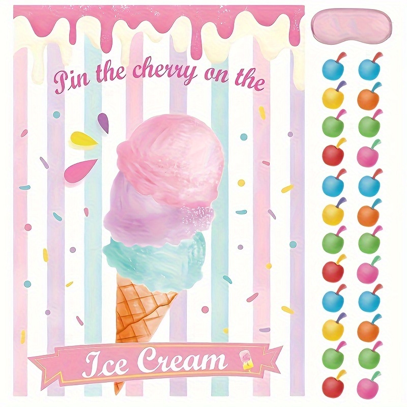 

1set Ice Cream Party Game - Fun & Sticker Activity For ' Birthday Parties, No Power Needed, Paper Material, Birthday Party Accessory| Theme| Stickers