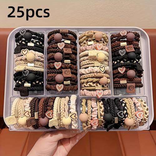 25 piece bohemian chic womens headband set cute and sweet bracelet style suitable for all hair types with heart charms and beaded elastic bands ponytails and sports bohemian style headbands random colors