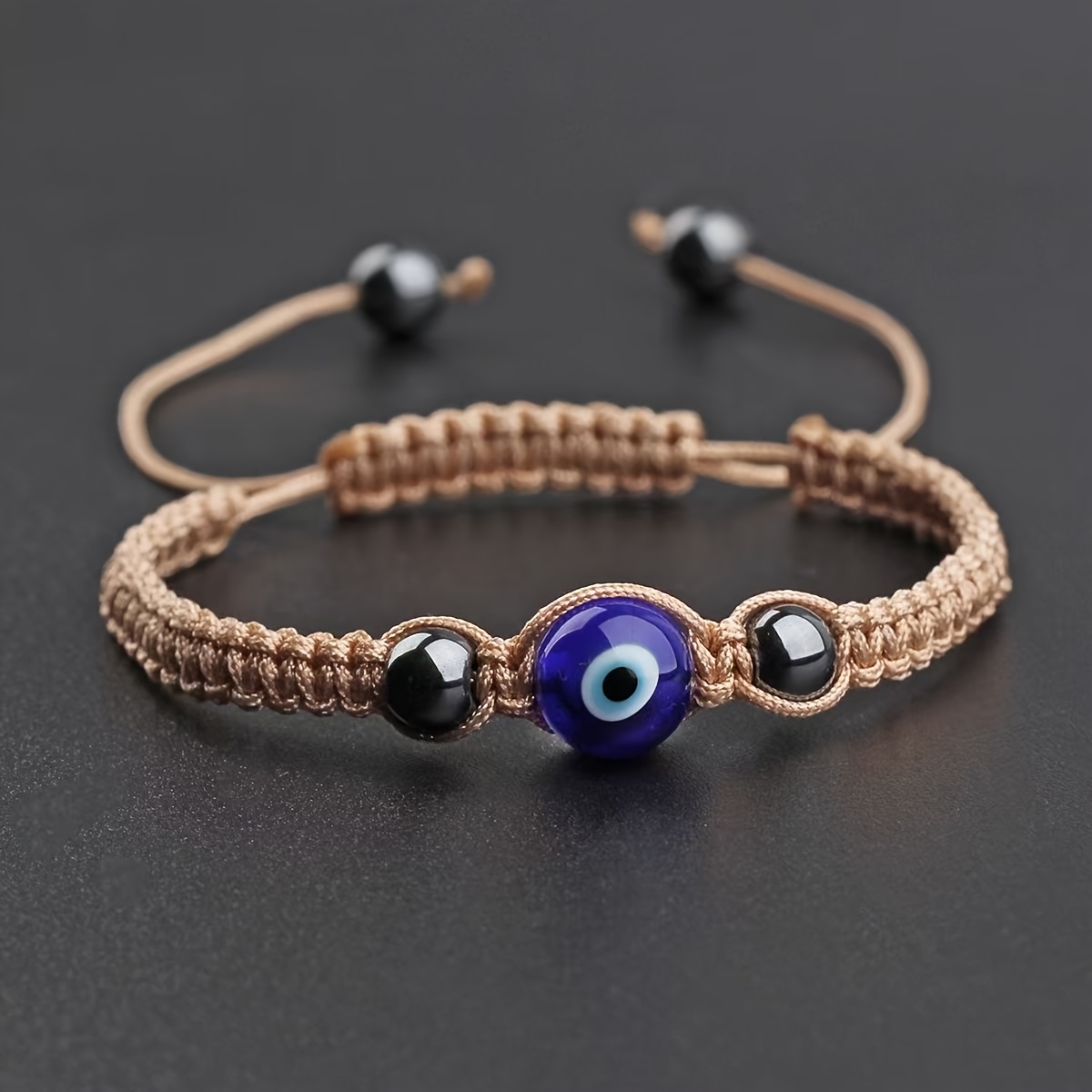 TEMU Black Turkish Cross- Blue Evil Eye Bracelet Adjustable Size Fashion Cool Black Daily Wear Jewelry