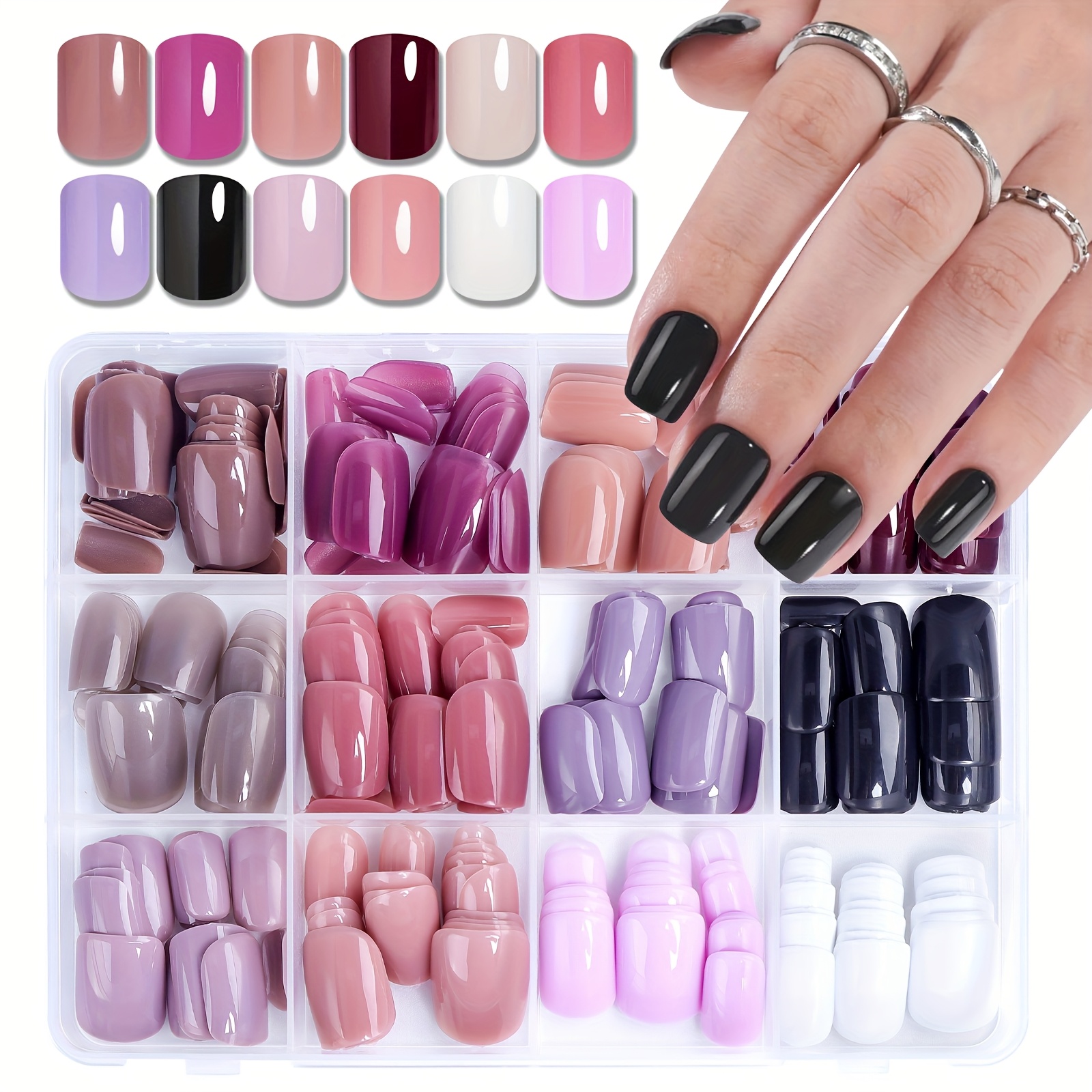 

288pcs Press On Set - Mixed Purple Tones, , Length, , , For Diy - 12