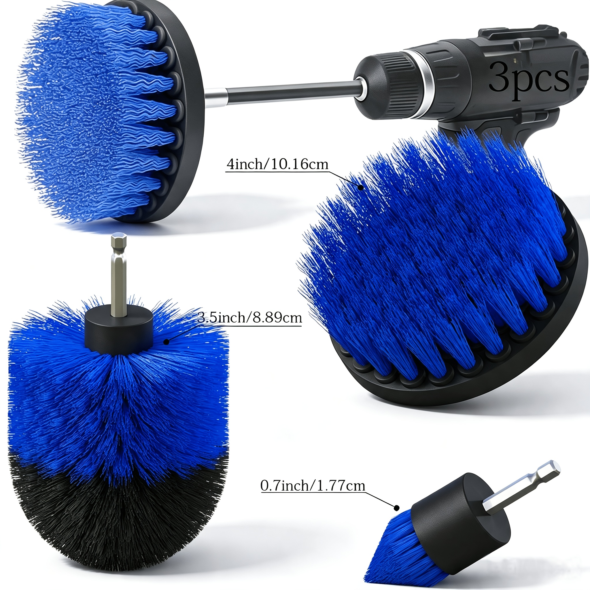 TEMU 3/6/8pcs - Soft Bristle Brushes With Extension Rod, For Home Cleaning, 4 Brush Head Sizes, White Nylon Fiber, Electric Cleaning Brush Additions,