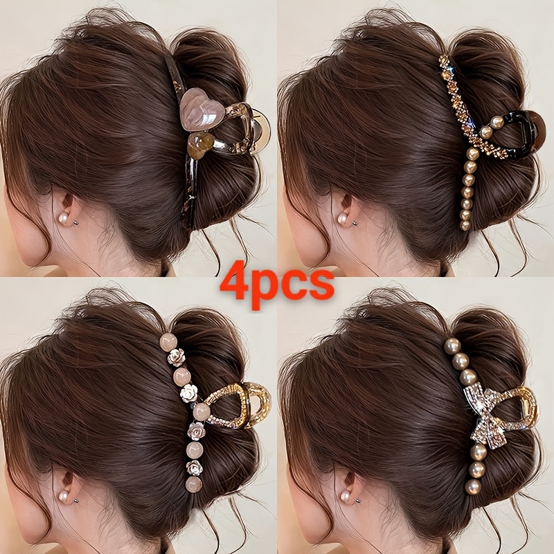 imagen del artículo Juego de 4 pinzas para el pelo de tiburón de gran tamaño con lazo de pedrería, pinzas para el pelo de otoño/invierno para desplazamientos de negocios, pinzas de gran tamaño para cabello largo y grueso, Abrir en una nueva pestaña.
