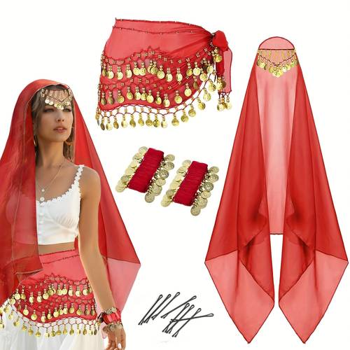 indian outfit a scarf skirt a pair of wrist additions a scarf and hairpins