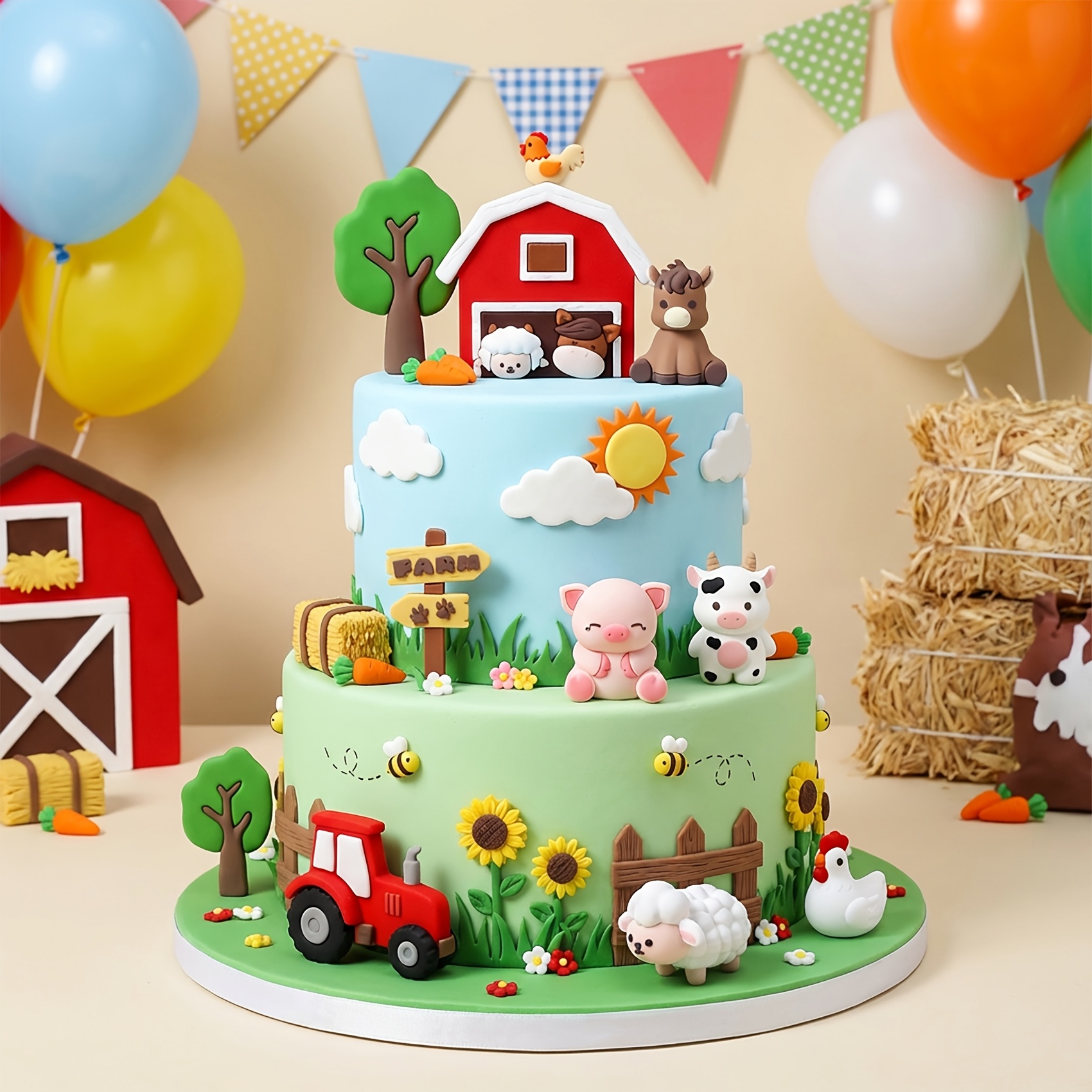 Image of 10 Farm Animal Cake Topper Set, Cute Horse, Cow, Chicken Crop Decor For Birthday, Barnyard Theme Party Cake Decorations, Baking Additions, Dessert Decoration, Halloween, Christmas