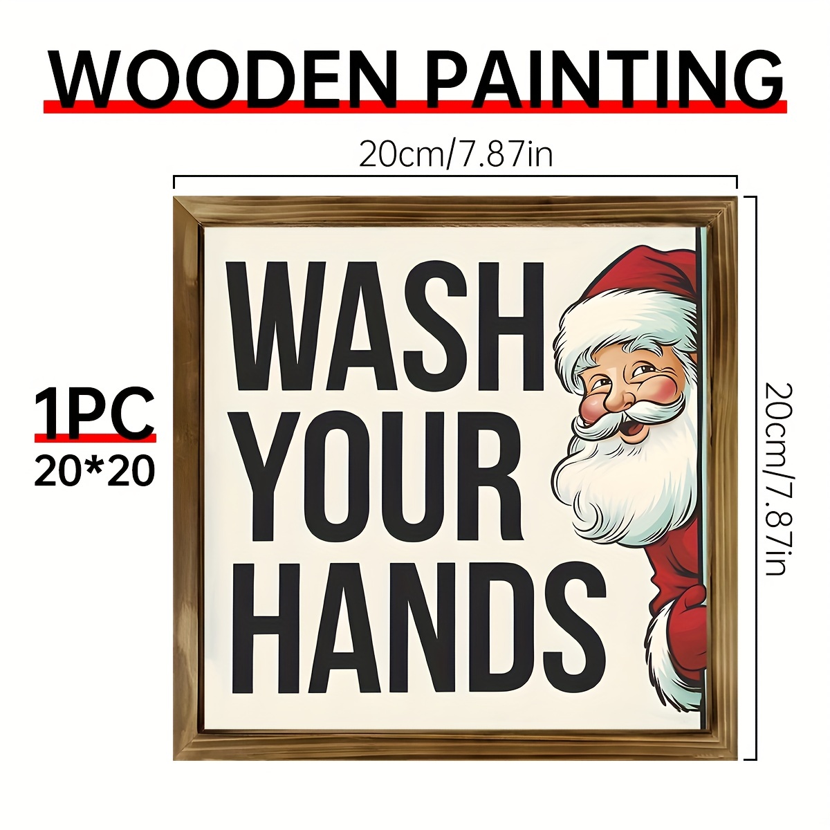 TEMU 1pc - Framed, Wooden Picture | 'wash Your Hands' - Wooden Sign - For Kitchen, Bathroom, Bedroom & Office, Holiday Decor, Christmas Wooden Sign - Ideal Gift For Family &