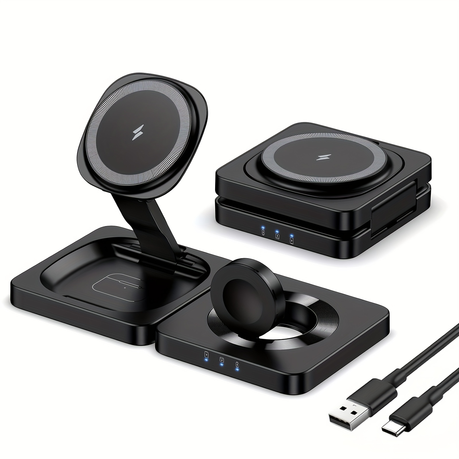TEMU 3-in-1 Foldable Wireless Charging Station, Portable Wireless Charger, For Iphone 18 Pro Max 17 16 15 14 13, For Airpods 4 3 2, For Watch 10 6,