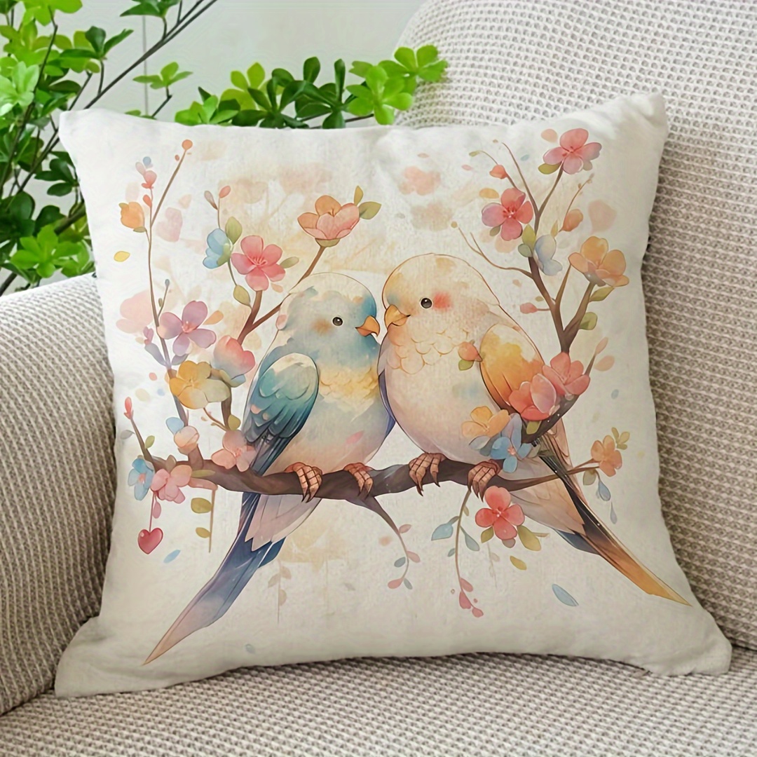 

1pc Couple Bird Pattern Pillowcase (without Pillow Core), Soft & Comfortable Polyester Super Soft Fabric, Printed Decorative Pillowcase, Suitable For Bedroom, Living Room Decoration.