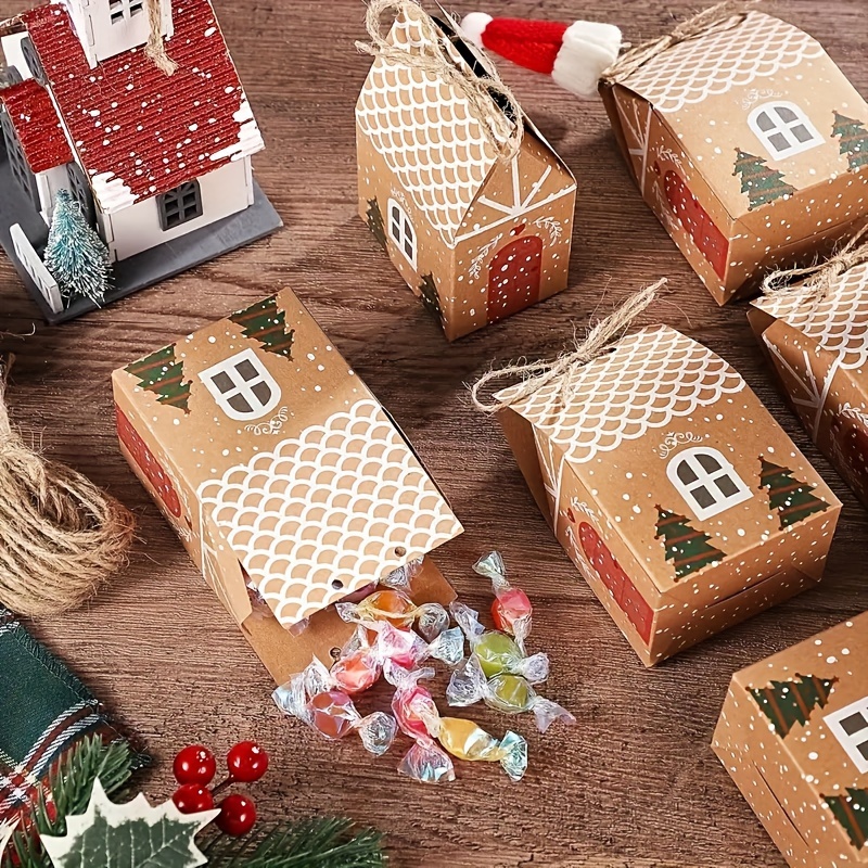 

10- Christmas Gift Boxes, Patterned Kraft Gift Bags, For Favors, Decor, , Supplies, Home & Supplies, -component Set For Christmas, Thanksgiving,