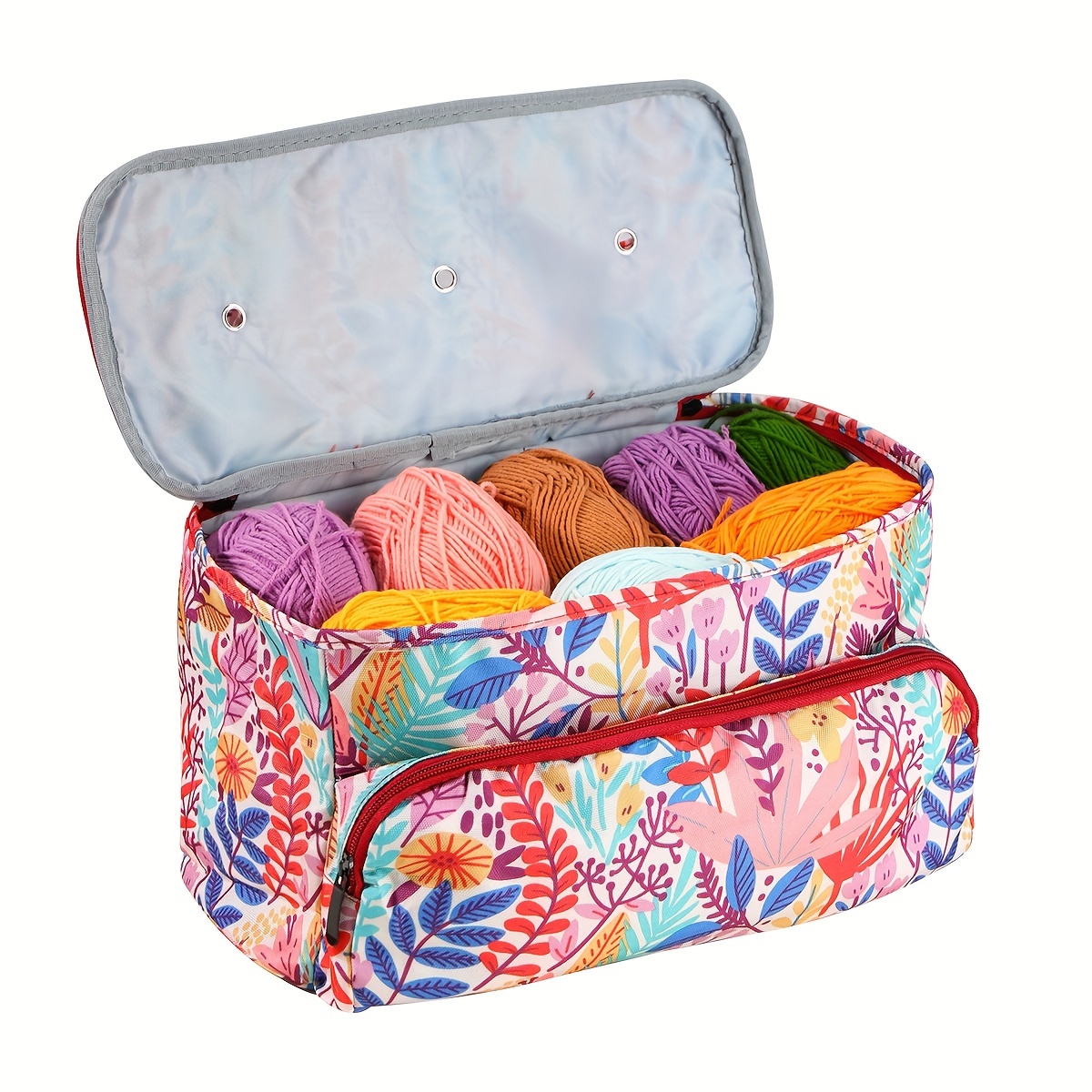 

stitch Savvy" Large Floral Knitting Tote Bag - Waterproof Yarn Storage Organizer With Crochet Hook & Needle Holder, Portable Sewing Accessory Case