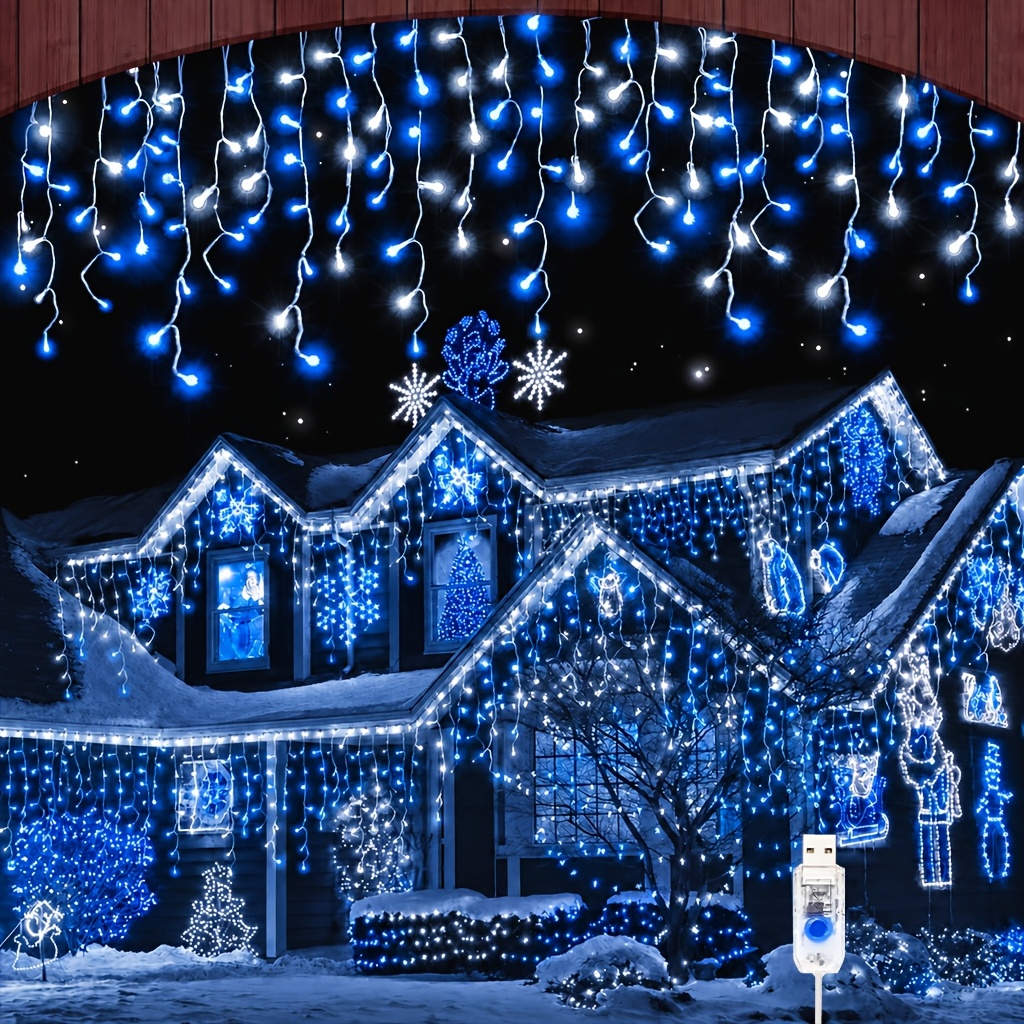 TEMU Guirlande lumineuse 194/47 LED de craquelins de glace USB pour extérieur, guirlande lumineuse de neige, IPX4, 8 d'éclairage, guirlande lumineuse