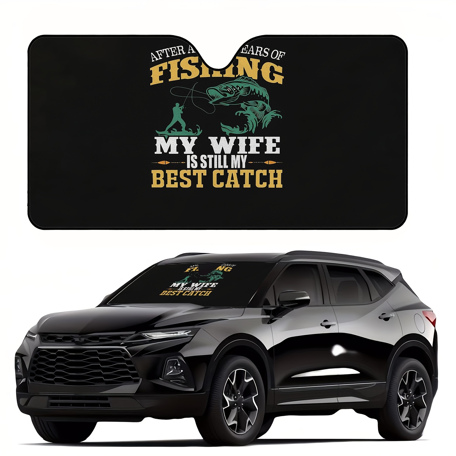 TEMU 1pc, Fishing Enthusiast Style Pattern Car Sunshade Visor, Individual Fishing Pattern Print, Uv Protection, , Foldable For Convenient Storage,