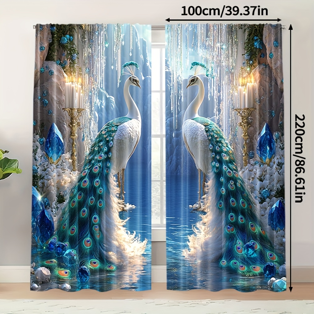 TEMU 2 pezzi, Tende decorative per le feste per , motivo blu e sulla spiaggia, 100% poliestere, adatte per camera da letto, soggiorno, ufficio e