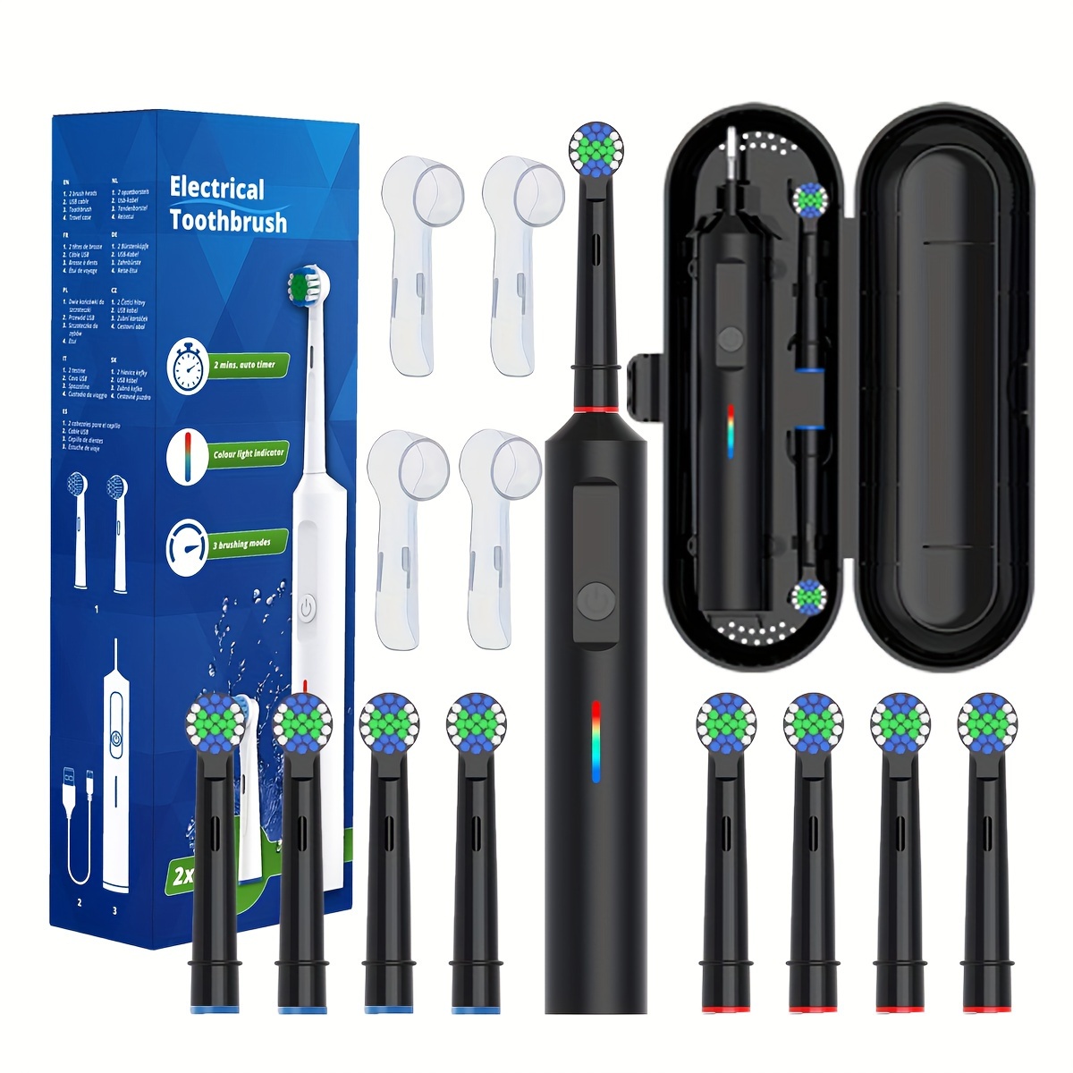 

Electric Toothbrush With Travel Case, 8 Brush Heads, 4 Modes & Usb Charging Kit, Rechargeable Power Toothbrush With Intelligent 3 Intensity Led Indicators, Oral Care
