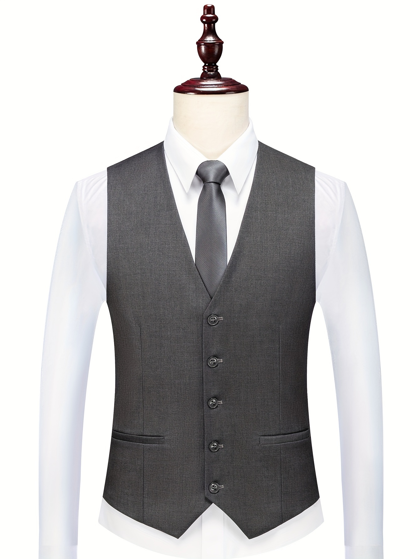 Men'S 5-Button Vest with Front Pockets Closed