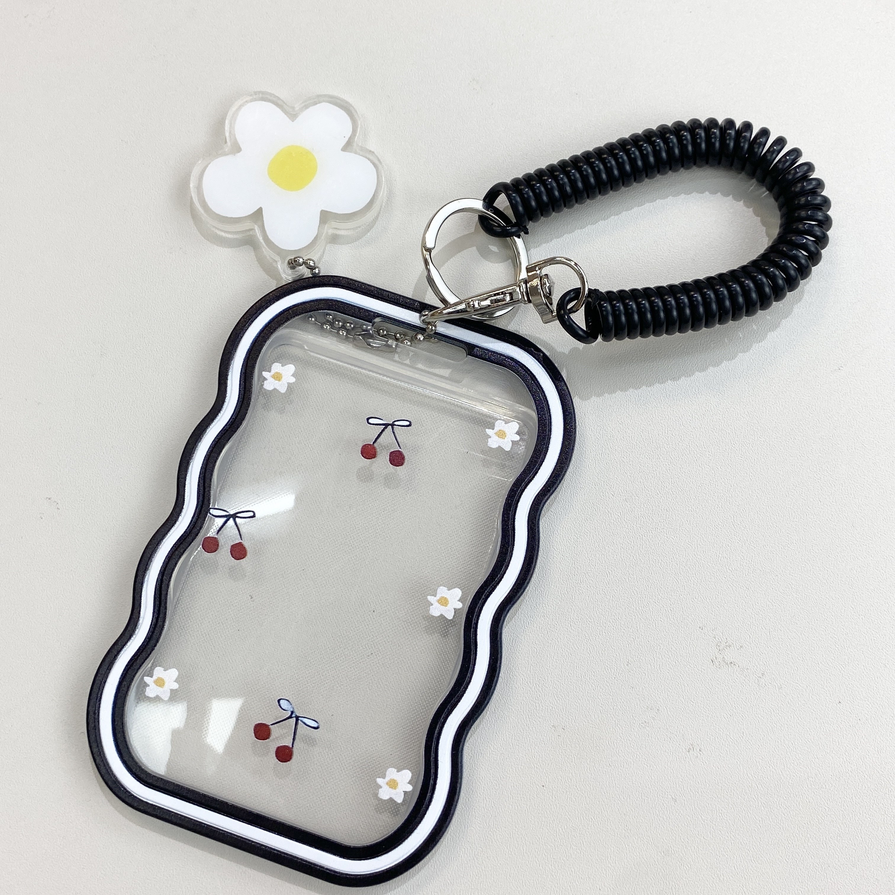 

Cherry Blossom Tpu Card Holder With Spring Lanyard - Id & Work Badge Protector, Daily Use & Travel