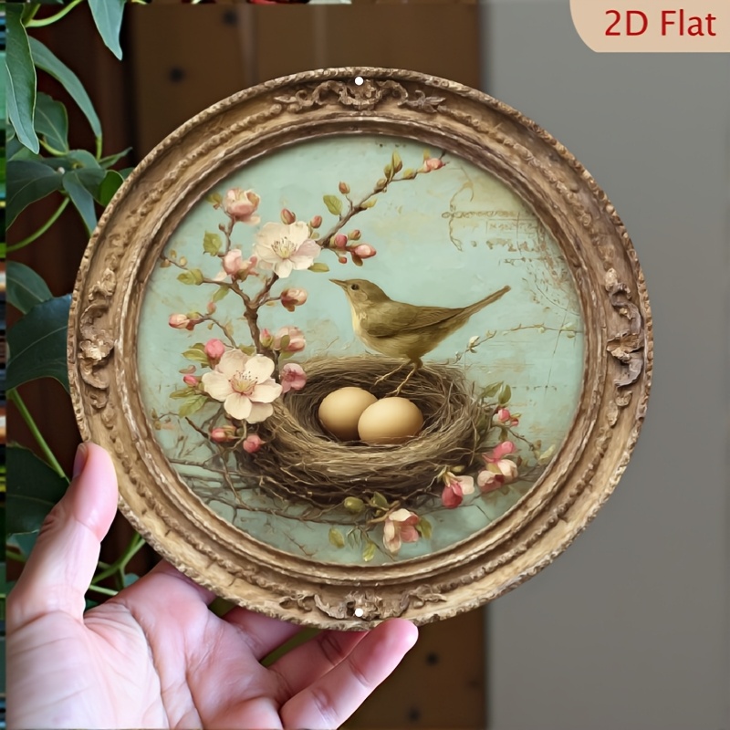 TEMU 2d Flat, 1pc Vintage Wall Decor - Farmhouse, Shabby Chic, Rustic Metal Hanging Decoration With - Pre-drilled Holes - 8x8 Inches - Housewarming