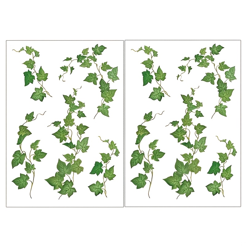 Image of 2pcs Large Vine Green Leaf Tattoo Stickers Realistic Pothos Leaf Temporary Waterproof Tattoo Stickers, Body Stickers Face Stickers, Face Shoulder Chest Arm Waist Leg Stickers