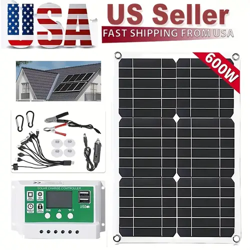 600w 6v 12v 18v solar panel with 100a mppt controller dual usb output extension cord w battery clips portable solar charger for home car motorcycle tablet phone mounting free gifts solar charging station sleek solar panel charging controller solar phone charger
