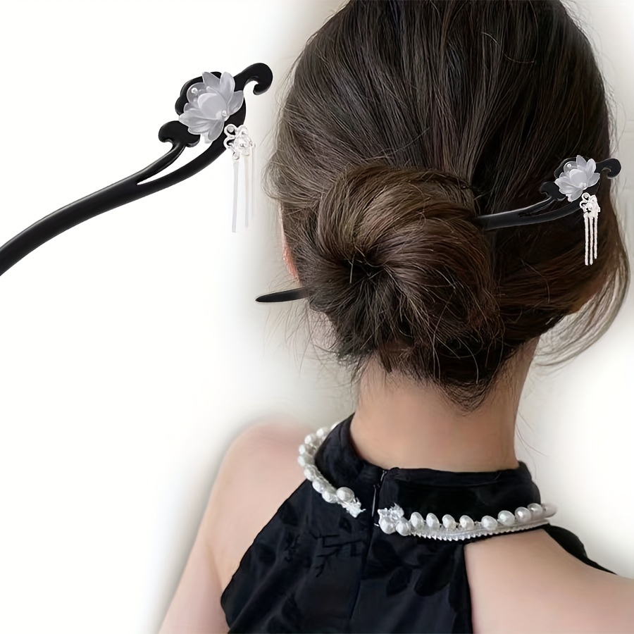 

1pc, Elegant Retro Chinese Style Hairpin, For Lotus Tassel Design Pearl Cheongsam Horse Face Skirt Hairpin, Jasmine, Hairpin