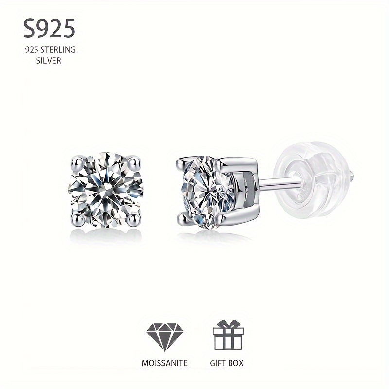 

2pcs 925 Sterling Silver Moissanite Stud Earrings For Men And Women