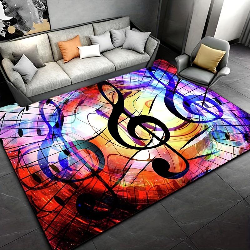 

1pc 800g/m2 Crystal Velvet 3d Colorful Music Note Pattern Rug, Music Carpet, Suitable For Living Room Bedroom Laundry Room, Machine Washable, Home Decor, Valentine's Day Gifts