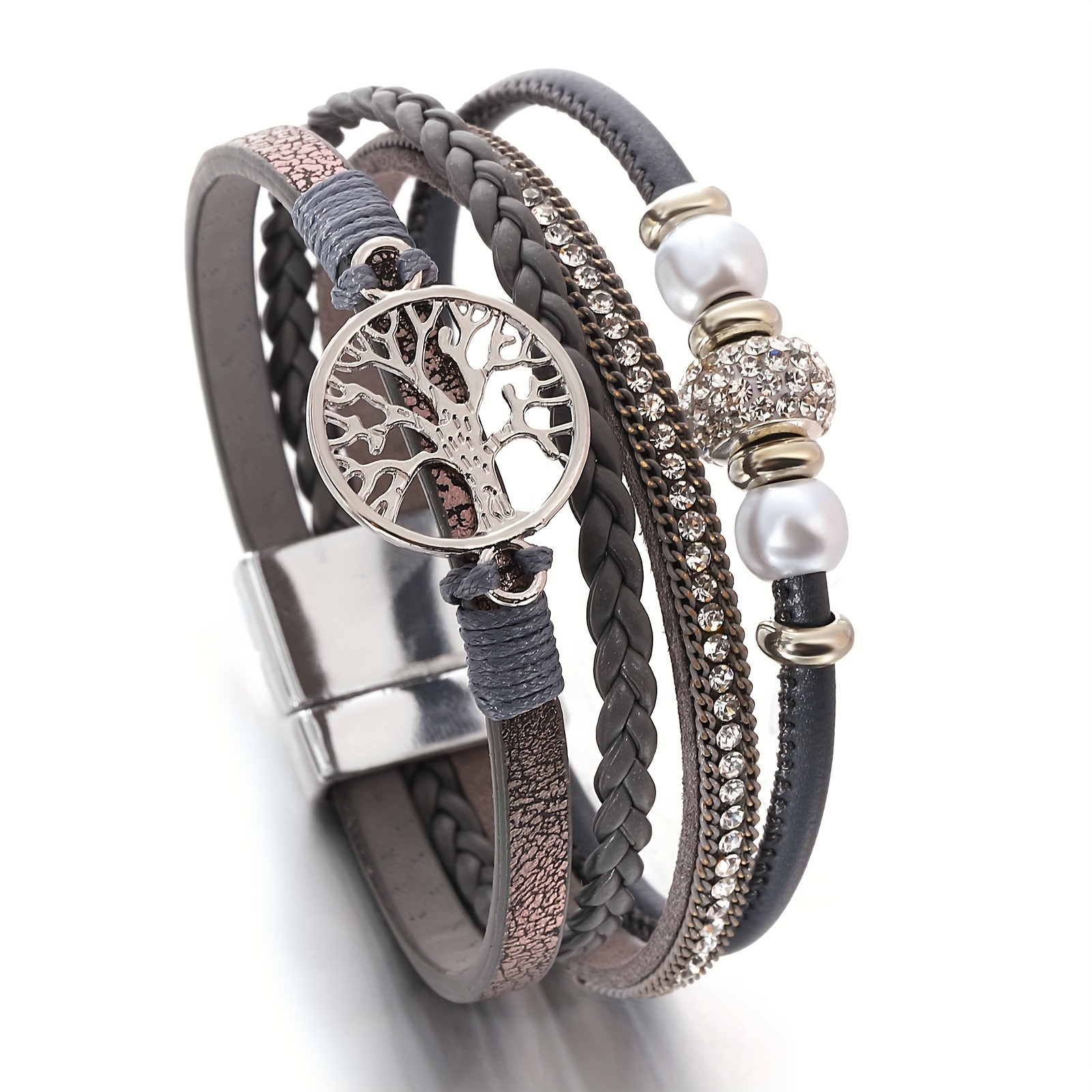 E-shop Ein farbenfrohes, gewebtes Kunstleder-Umhangarmband mit Lebensbaumpatronen aus Legierung, ein mehrschichtiges Armband, das sich für den eignet,