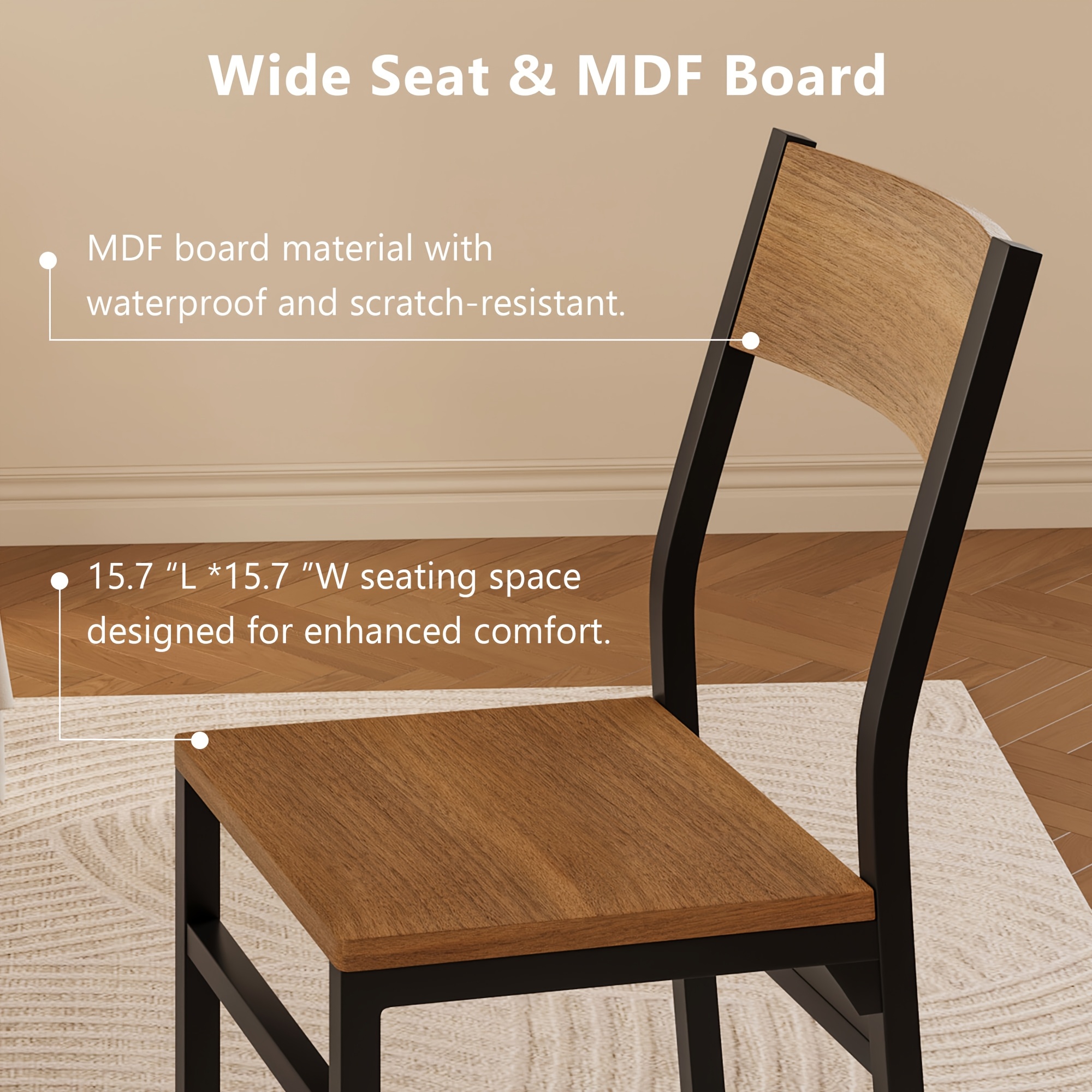 6pcs Modern Dining Chairs Modern Mid-Century Style Dining Room Decorative Chairs, Comfortable Side Seats Without Armrests, MDF Wood Planks with Metal Legs Design, Suitable for Home Kitchen, Bedroom, Living Room, Guest Dining Room