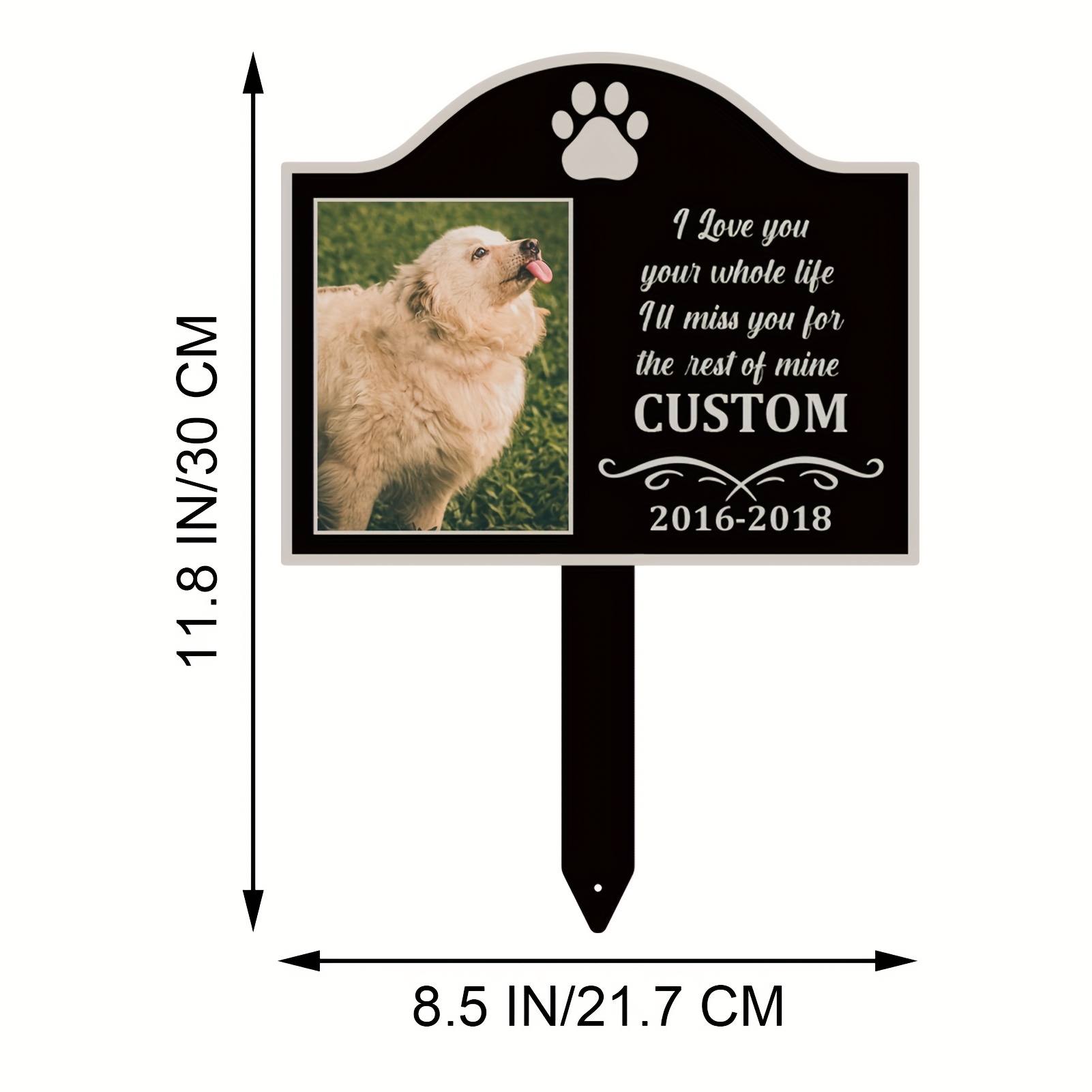 TEMU 1pc Custom Dog Photo Memorial Plaque - Personalized & Date Engraved Iron Memorial Stake With & Message - Outdoor Garden Decoration For Pet Loss