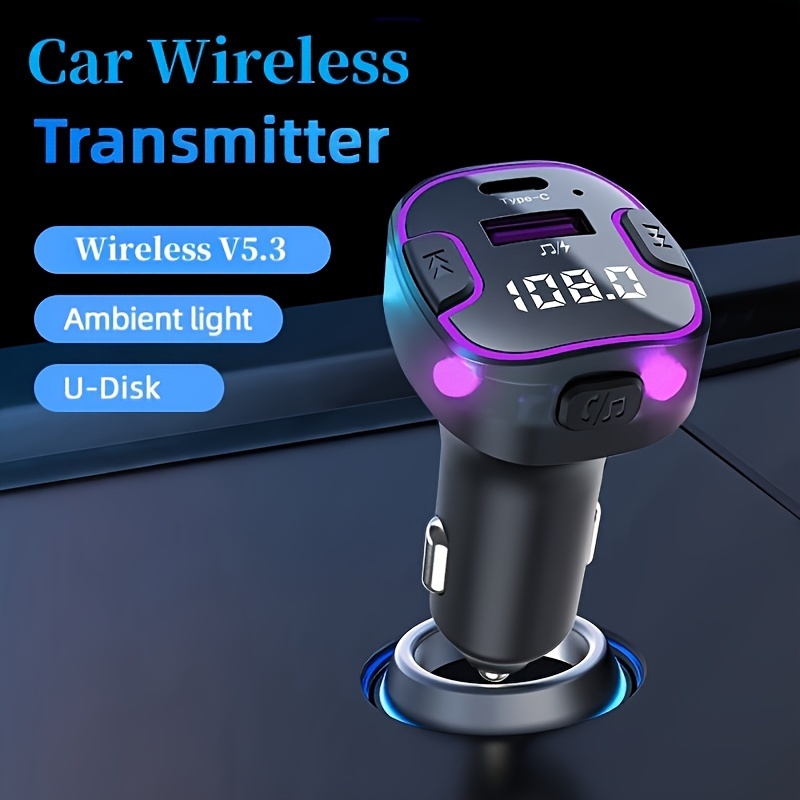 Transmisor FM Bluetooth 5.3 para coche, tipo C PD 30 W y QC3.0 18 W USB  cargador de coche, encendedor de cigarrillos adaptador Bluetooth coche para