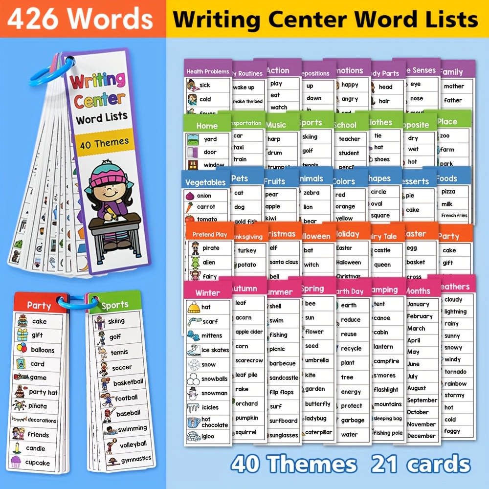40 Themes Writting Center English Sight Word Lists Flashcards Kids Literacy Learning Cards Toy For Kindergarten, Supplies Gift