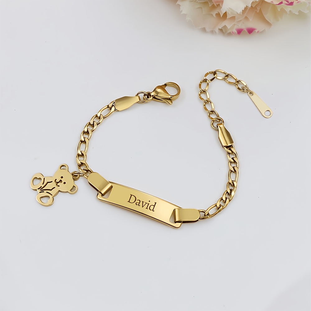 Image of 1pc Personalized Engraved Name/date 304l 304l 304l 304l Stainless Steel Bracelet Adjustable Charm Bracelet For Boy Girl Baptism Birthday Gift Golden, Rose Golden Stylish, Son, Daughter, For Birthdays