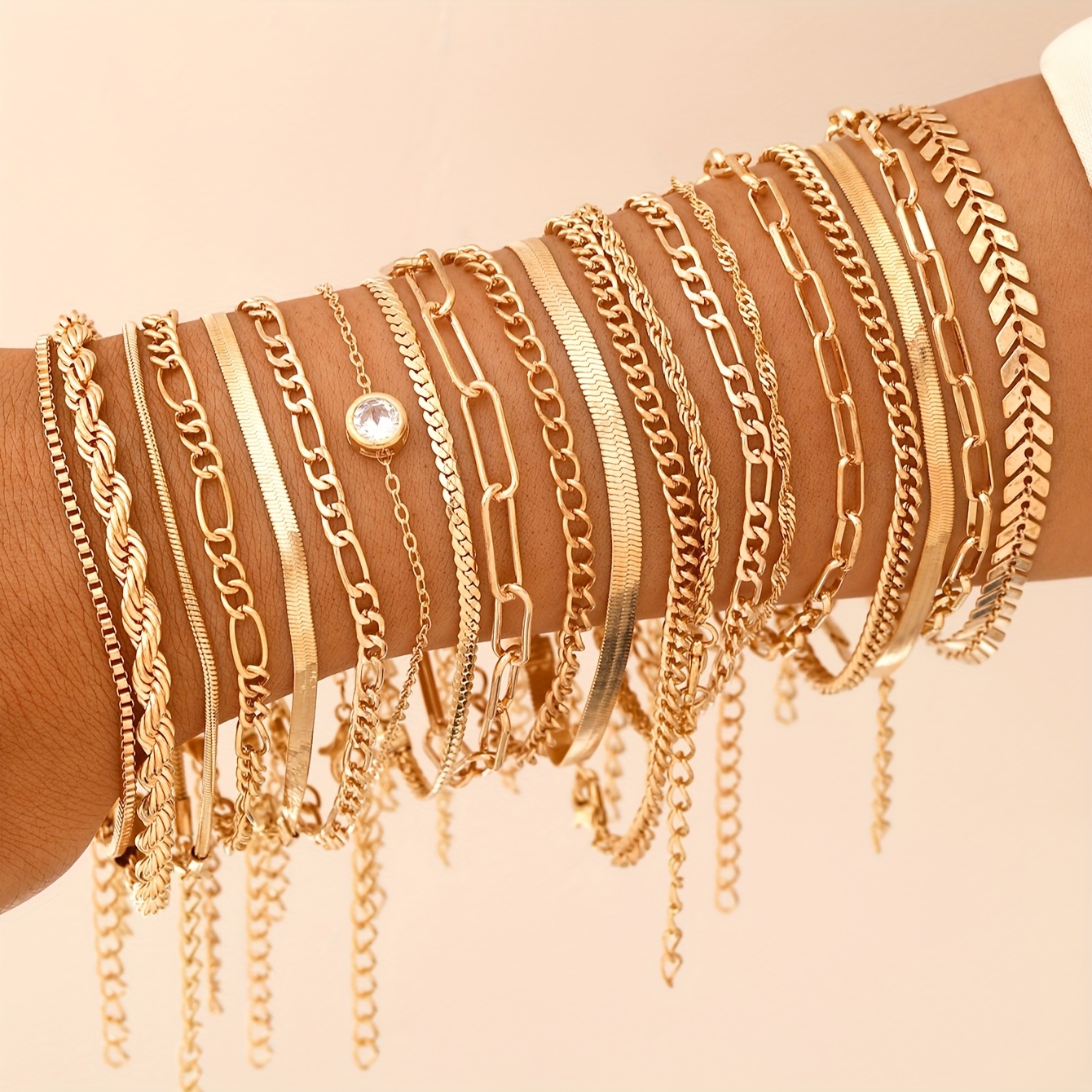 E-shop 20 Stück Mode Einfach Elegante Exquisite Retro Design Stapelte Old Money Style Strass Glänzend Glänzend Schlangenknochen Kette Schloss Kette