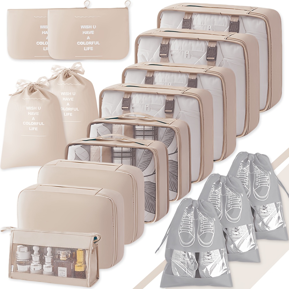 TEMU 16pcs Travel Packaging Cube Set, Multi Size Luggage Storage Bag, Travel Storage Bag For Clothes, Shoes, Toiletries, Lightweight Clothing