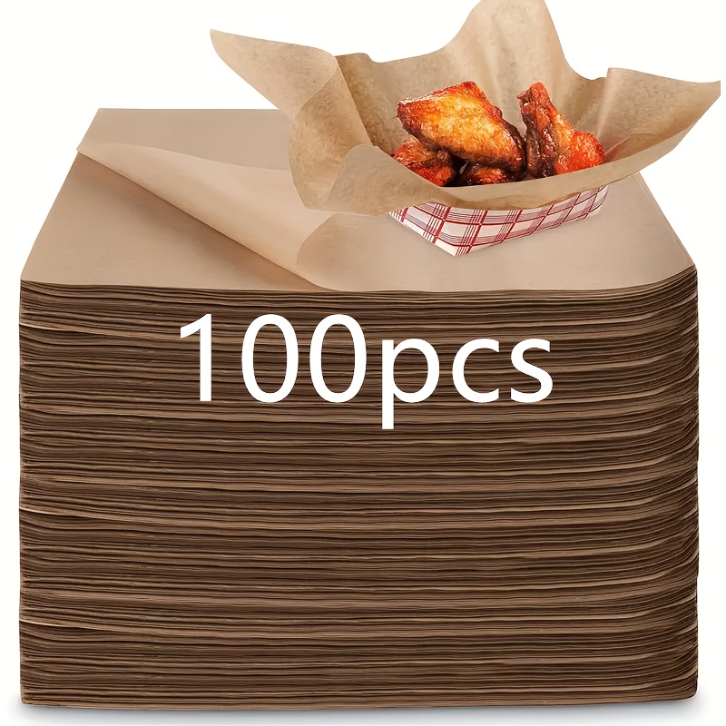 Image of 50/100pcs Premium Grease-resistant Disposable Food Wrapping Paper For , Fried Chicken & More - Kitchen Essentials For Easy , Takeout Packaging | Natural | Stackable Packaging, Burger Wrapping Paper
